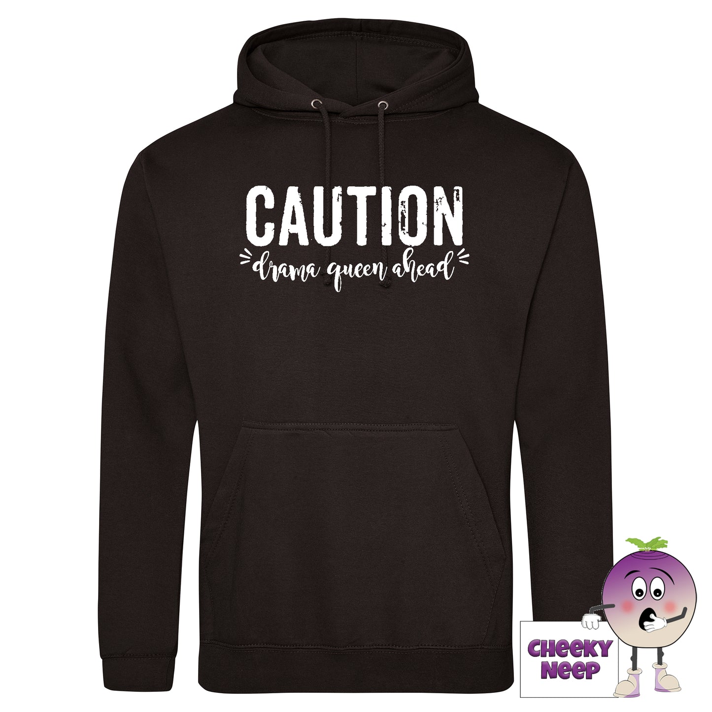 Black hoodie with slogan "Caution Drama Queen Ahead" as produced by cheekyneep.com