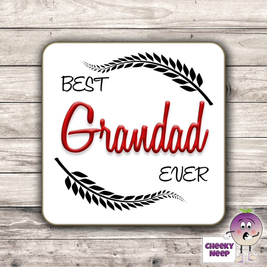 Square hardback coaster with the text "Best Grandad Ever"