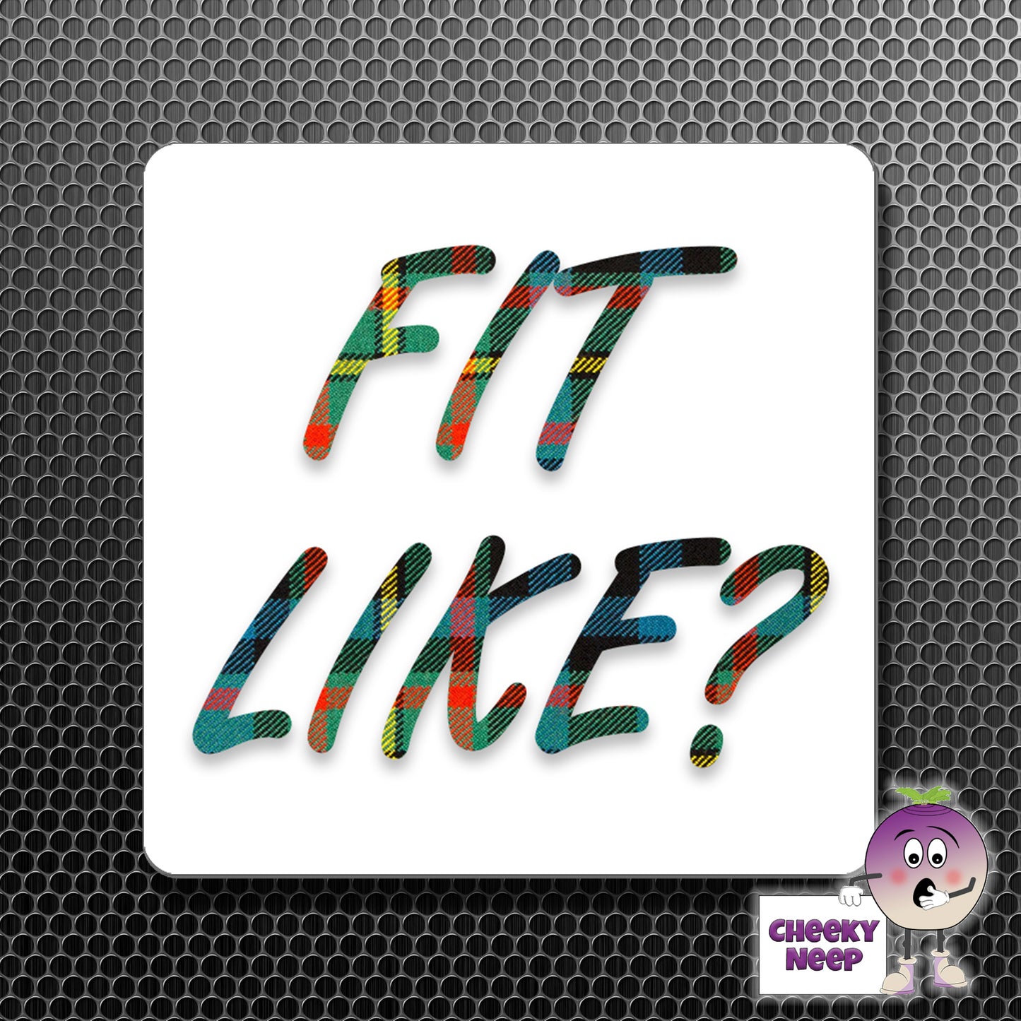 square fridge magnet with the words "Fit like?" printed.