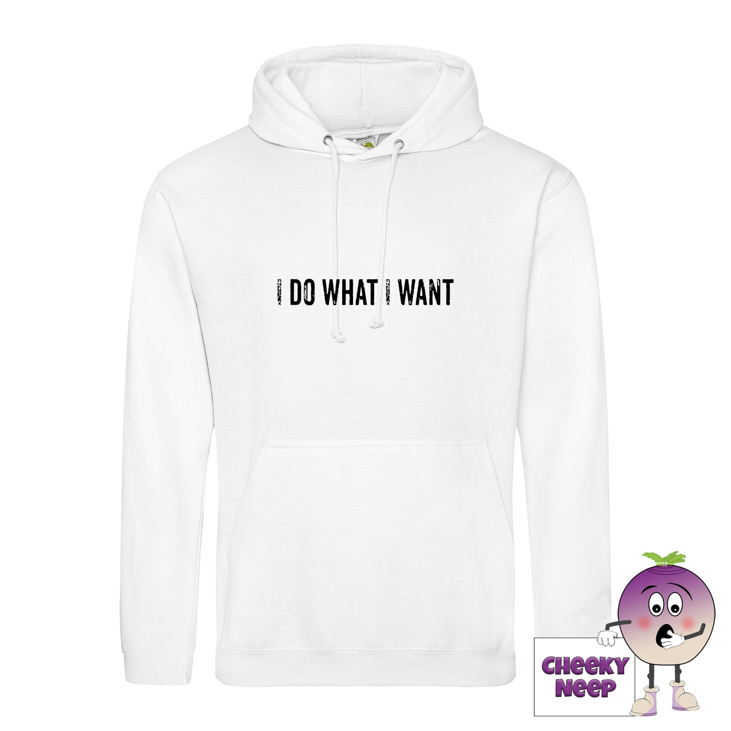 Artic White hoodie with the slogan I do what I want printed on the front from Cheekyneep.com