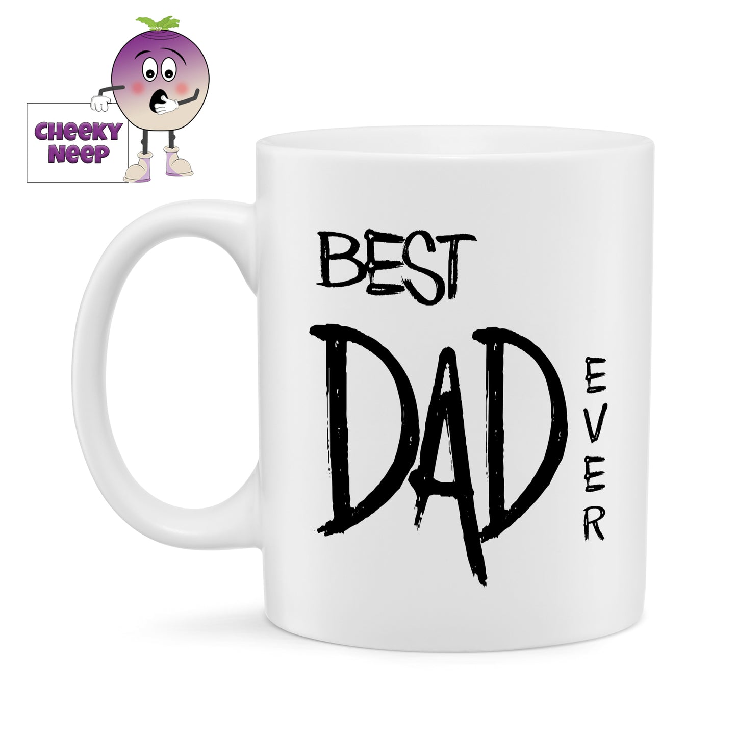 10oz ceramic mug with the text "Best Dad Ever" printed in black text