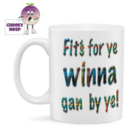 10oz white ceramic mug with the words 