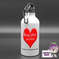 400ml White aluminium sports water bottle with a large red heart with the words 