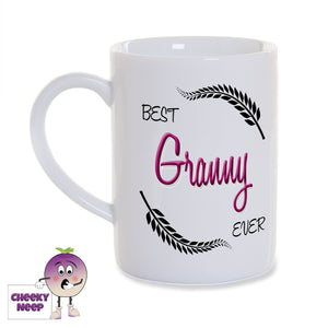 White porcelain mug with the slogan "Best Granny Ever" printed on it as supplied by Cheekyneep.com