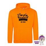 Orange crush hoodie with the slogan One of us is right and the other one is you printed on the front of the hoodie