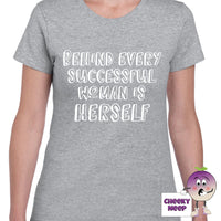 Womens grey t-shirt with the slogan 