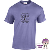 Violet tee with the slogan i dont like morning people or mornings or people printed on the front