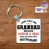 Square keyring with the slogan 